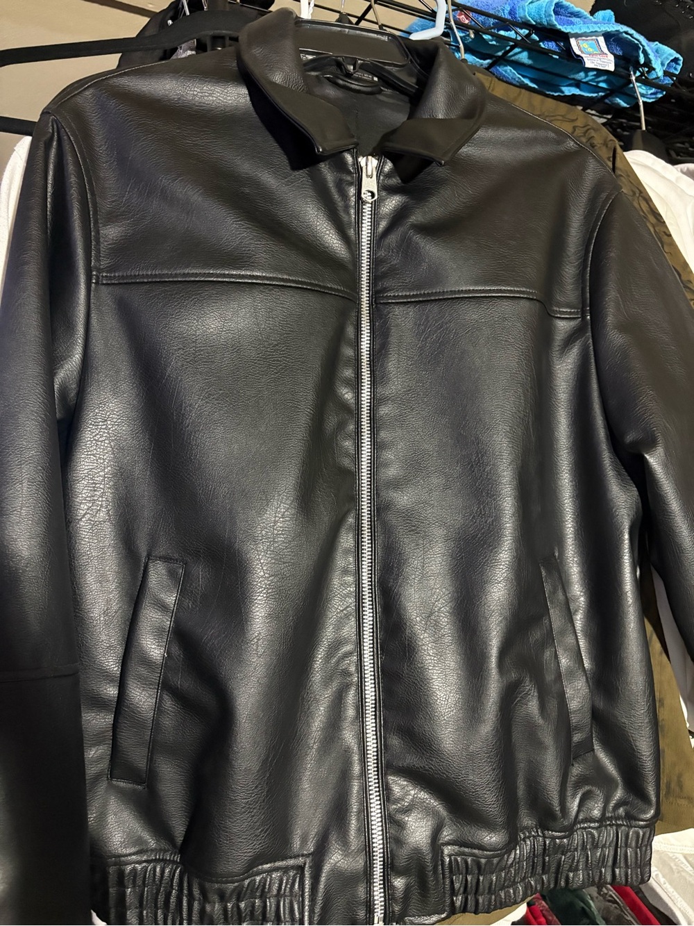 Zara Black Faux Leather Bomber Jacket